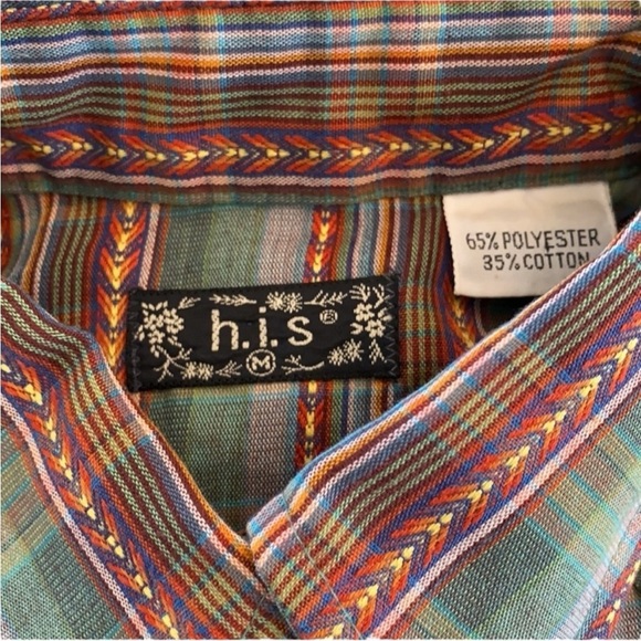 h.i.s Vintage Green Multi Plaid Pearl Snaps Western Shirt Top Women’s Medium - Picture 3 of 10